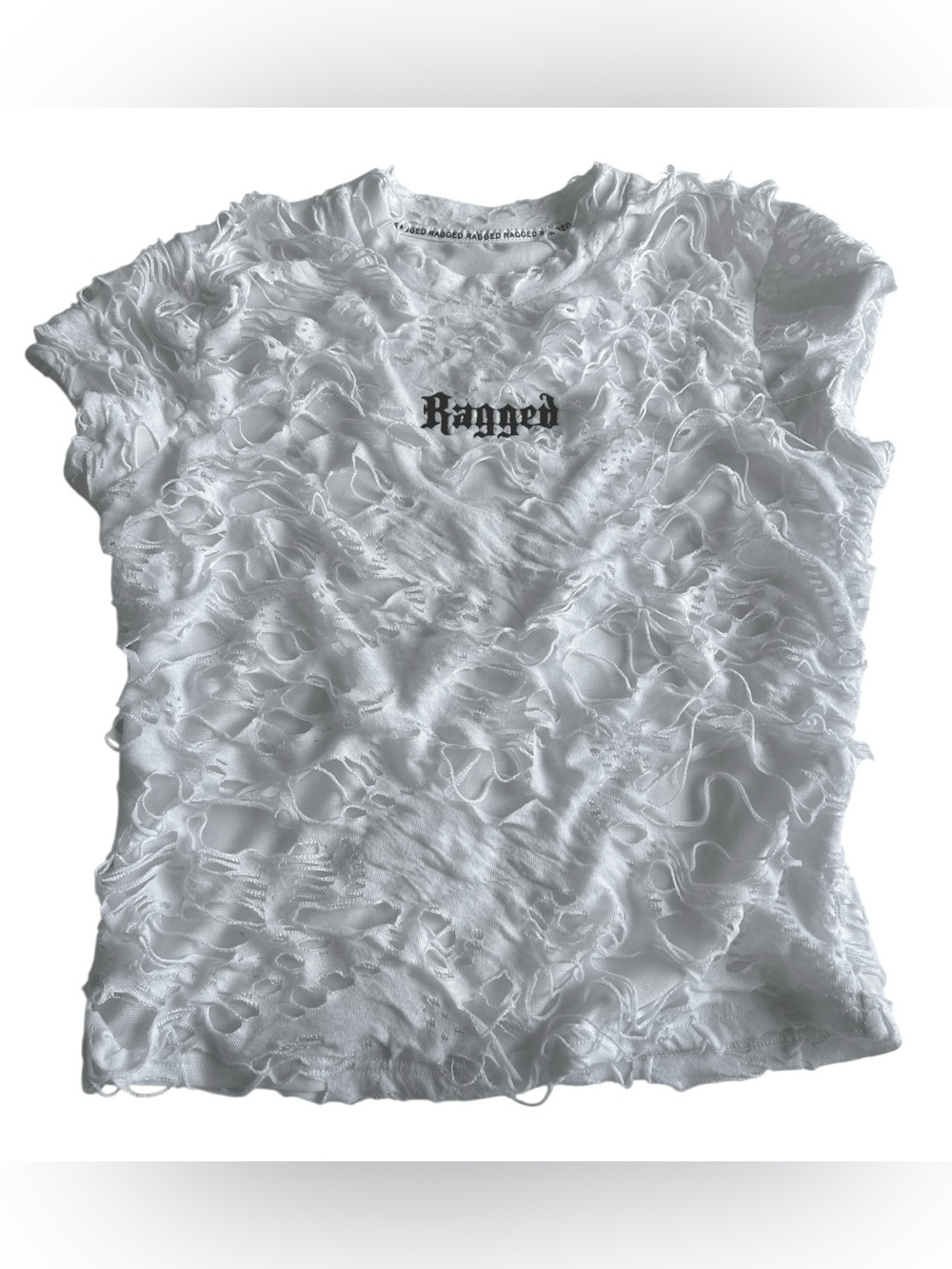 The Ragged Priest White Distressed Ruffle Crop Top